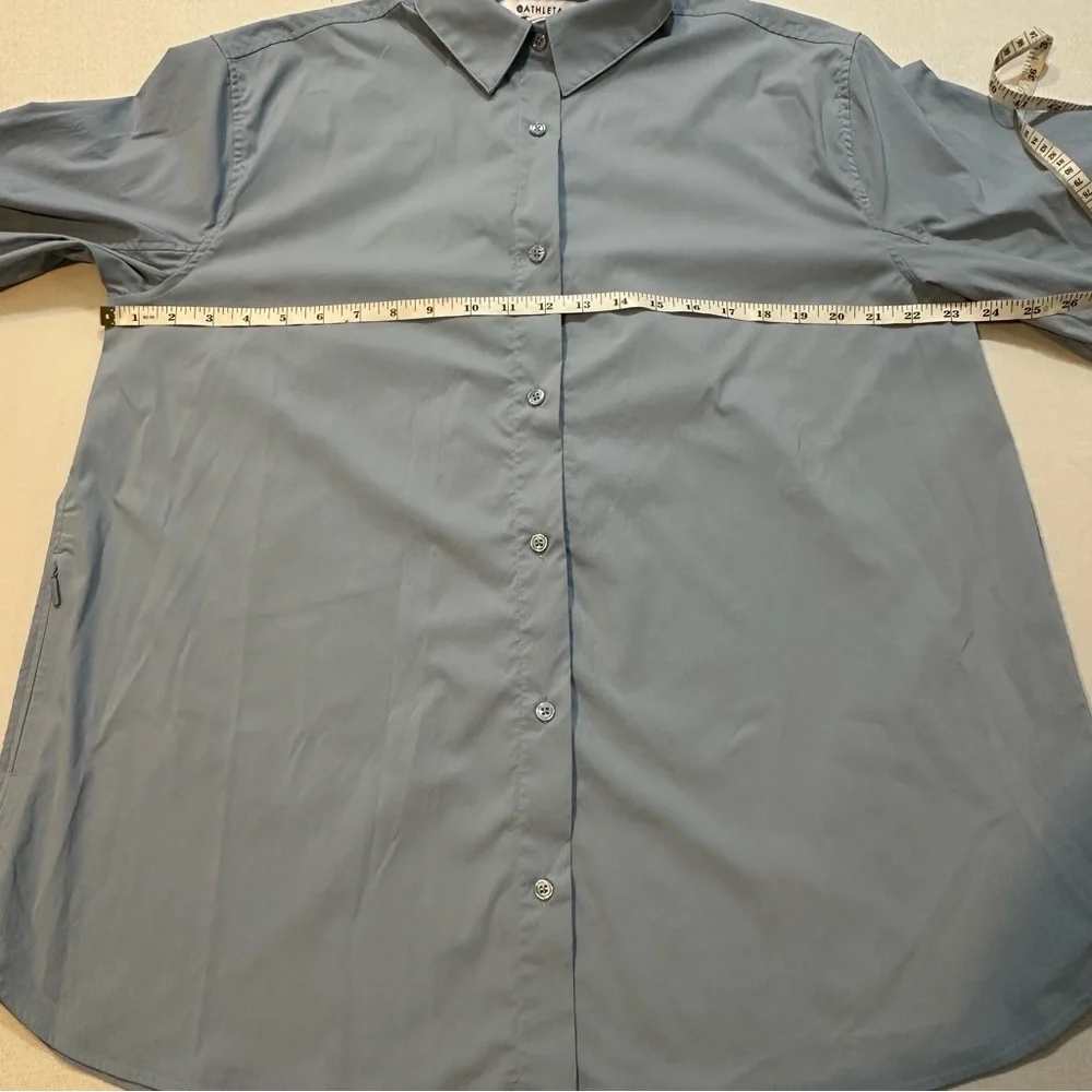 Athleta Blue Button Up Shirt Size M Lightweight w/ Zipper Pocket - Picture 8 of 16